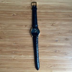 MOVADO Swiss Museum Classic Black Dial Women's Gold PVD Slim Leather Watch